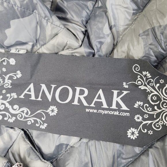 Anorak Women's Gray Black Camouflage Dual Pocket Puffer Blazer Jacket Size XL - Picture 6 of 8